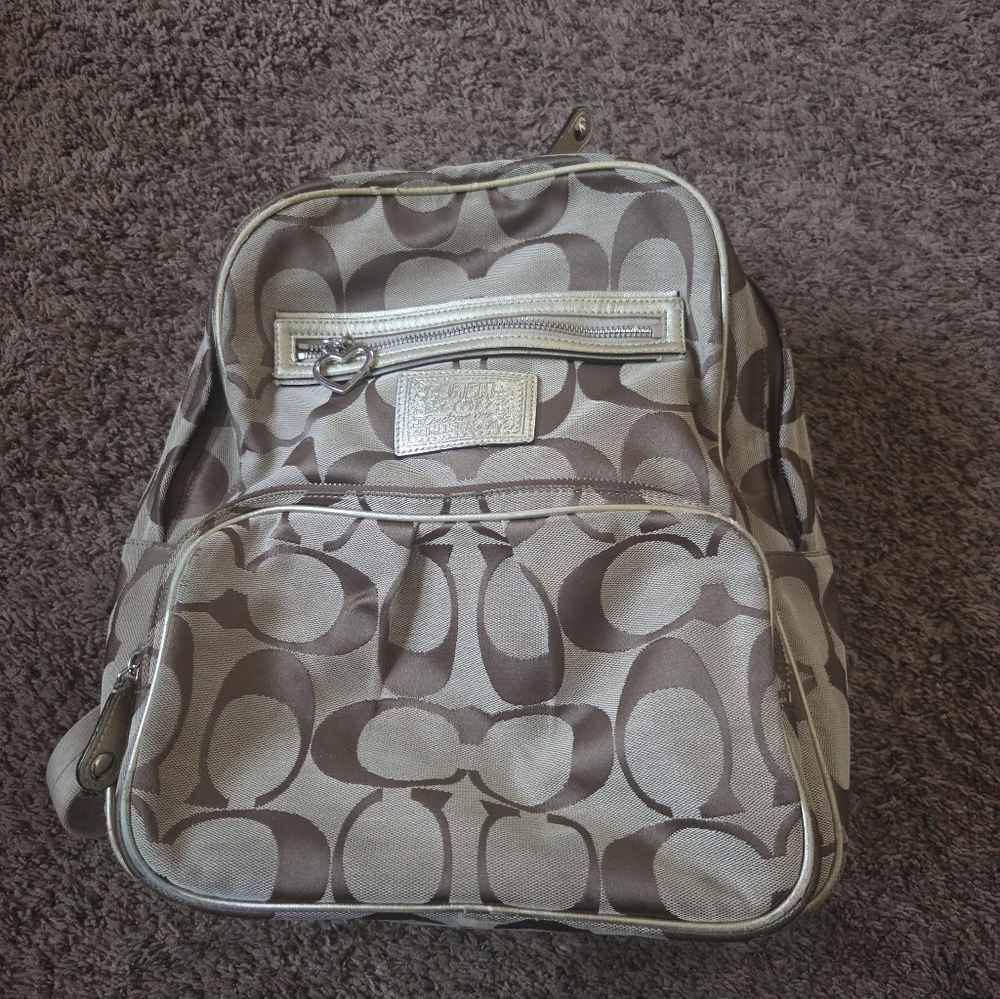 Coach Signature Brown and Cream Backpack Y2K